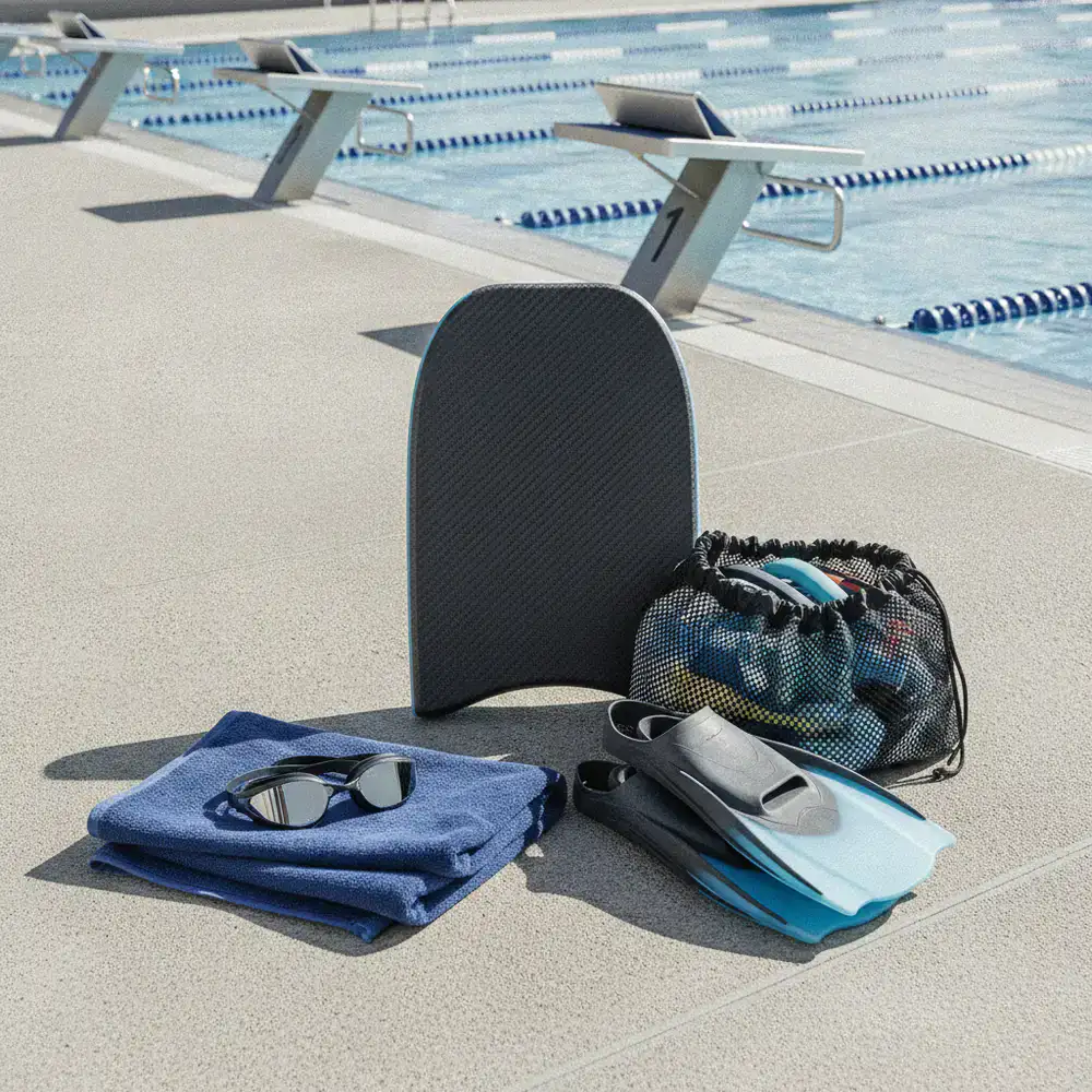 High performance swimming equipment beside a competition pool